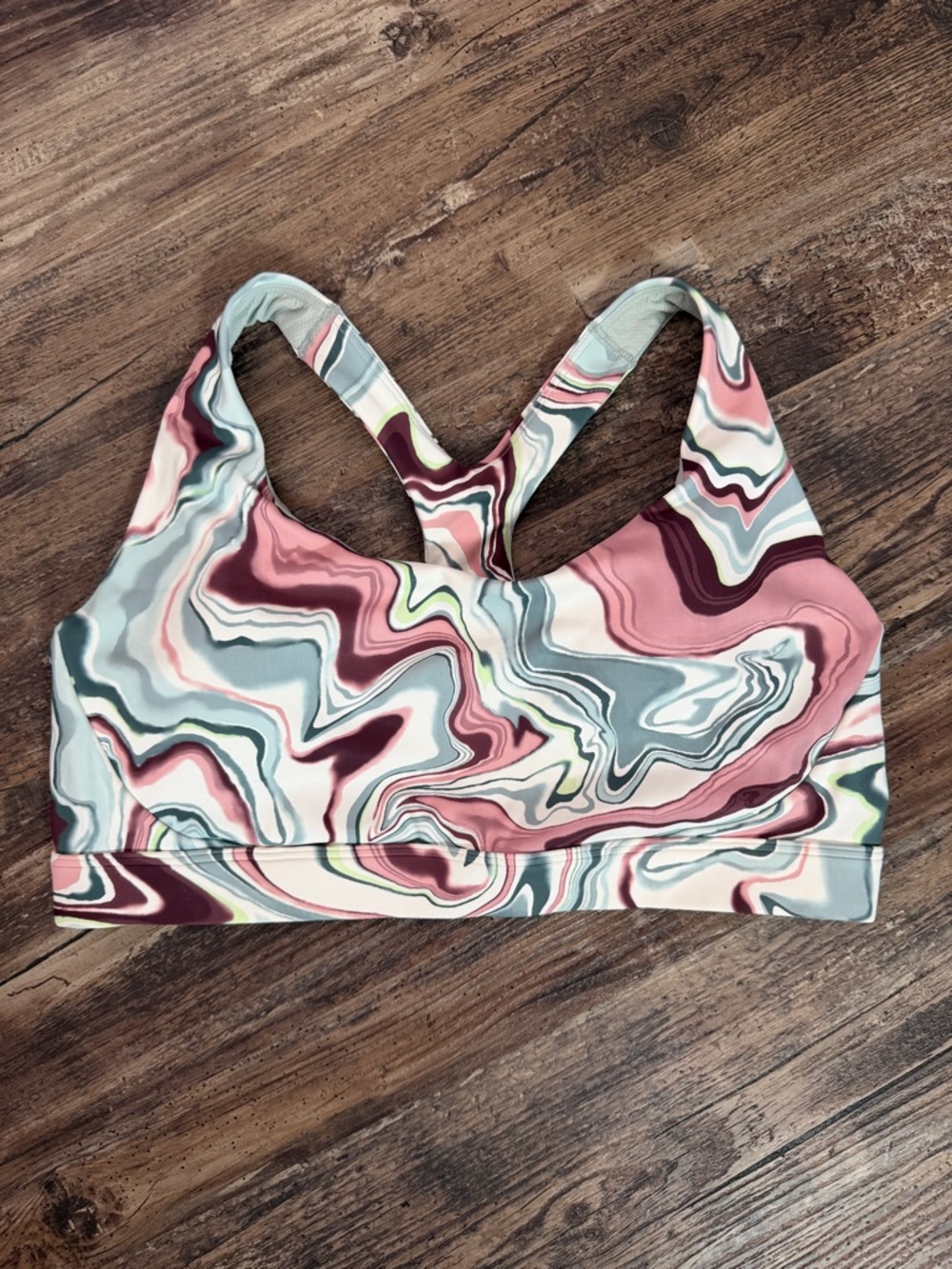 Athleta Ultimate Printed Racer-Back Sports Bra in Activate Marble Multi Color XL